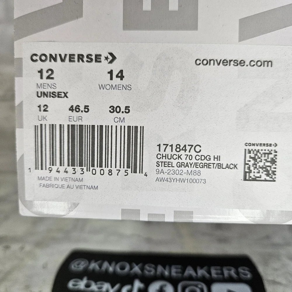 Converse Comme des Garçons x Chuck 70 High Steel Gray 171847c Men's Size 12